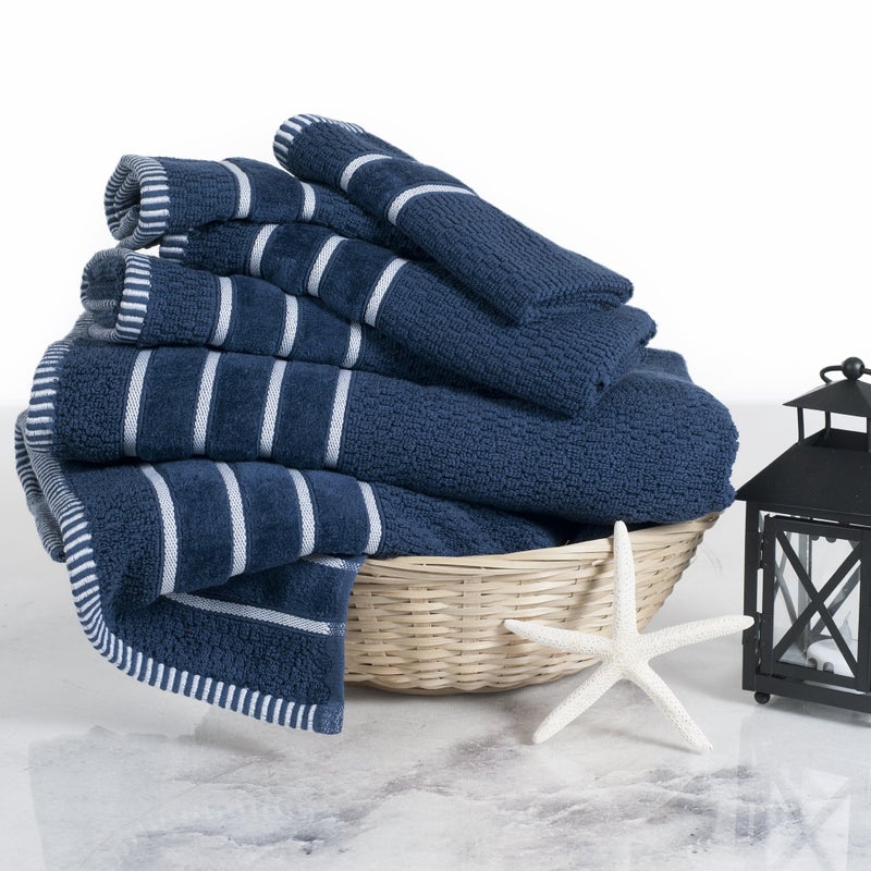 Lavish Home Luxury Cotton Towel Set - Rice Weave 100% Egyptian Cotton 6 Piece Set with 2 Bath Towels, 2 Hand Towels and 2 Washcloths - Navy - Image 1